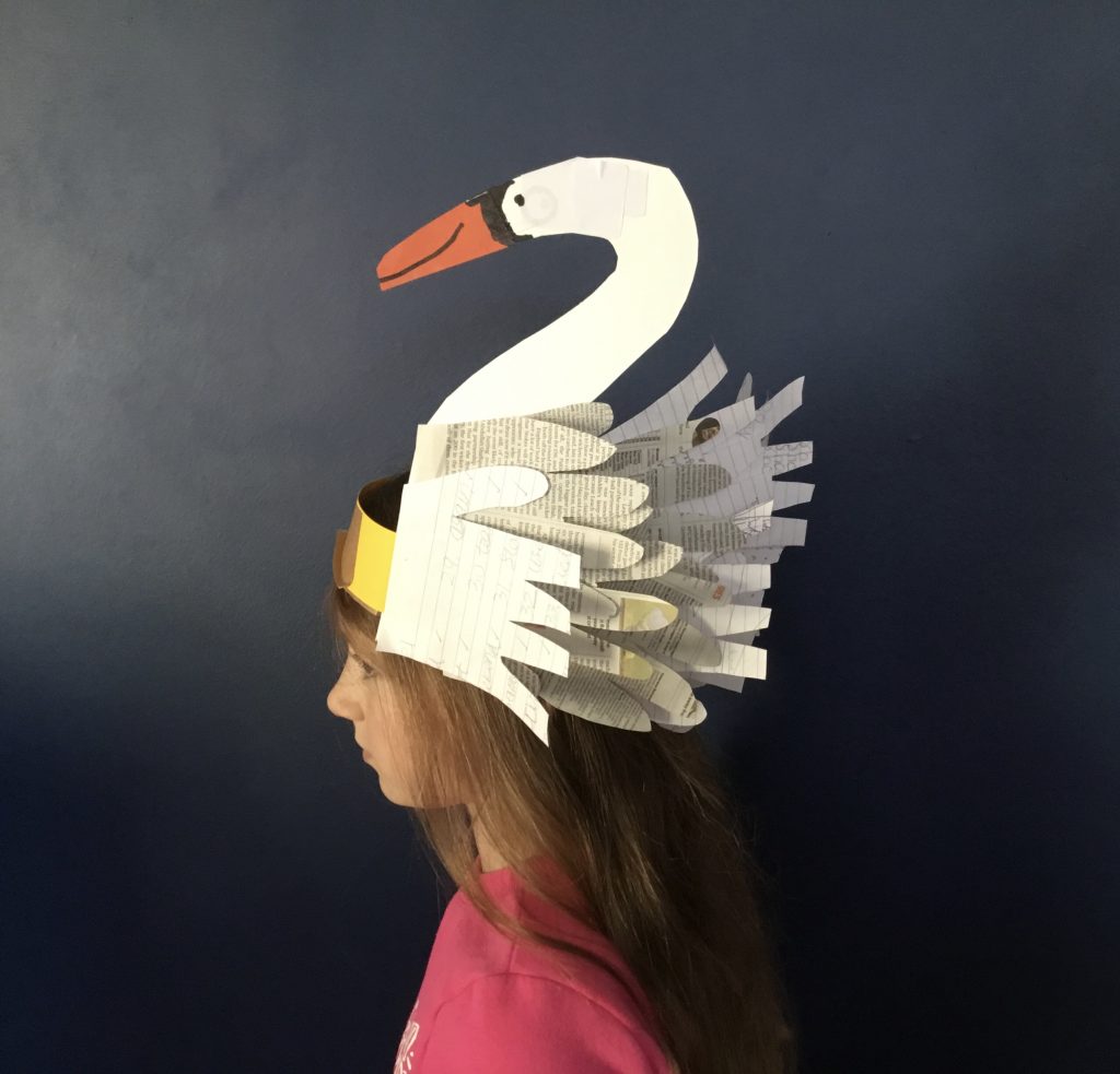 Girl in homemade Swan headdress
